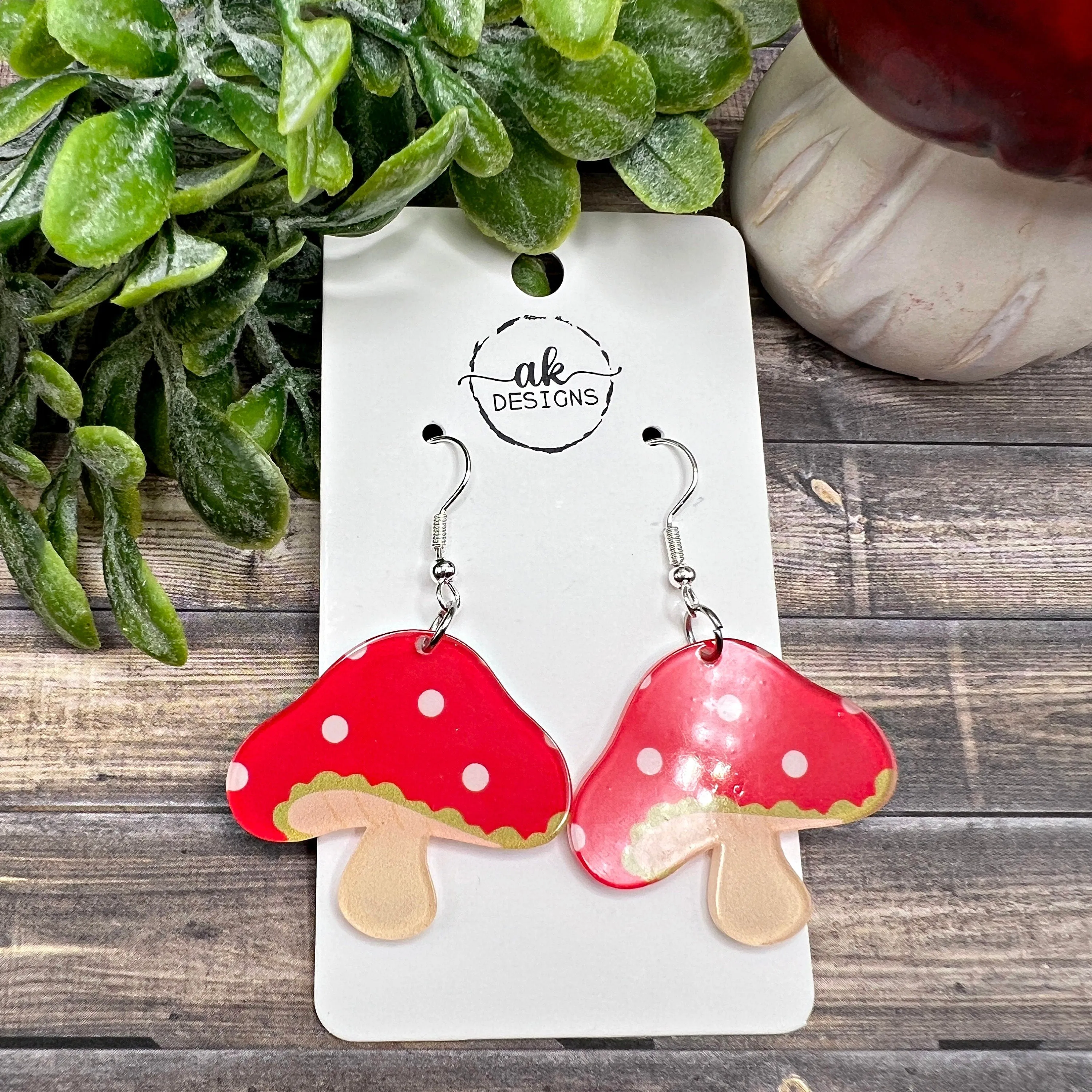 Lightweight Red Mushroom Earrings -  Acrylic Plant Garden Design