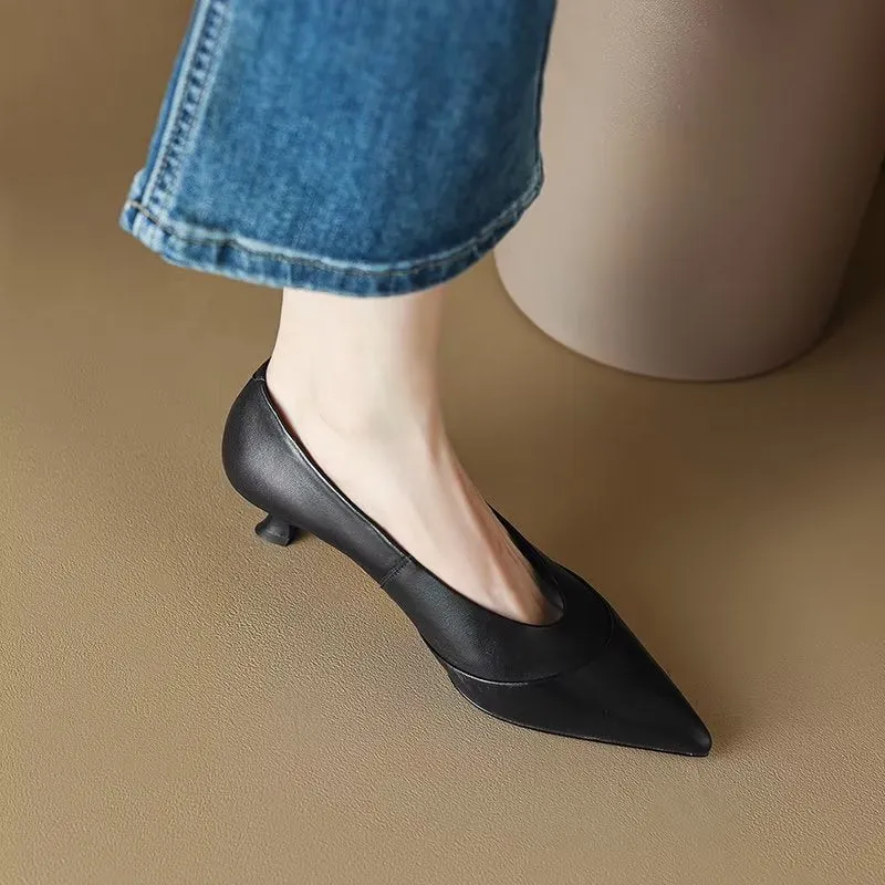 LuxeLeather Chic Pointed Toe Slip-On Heels