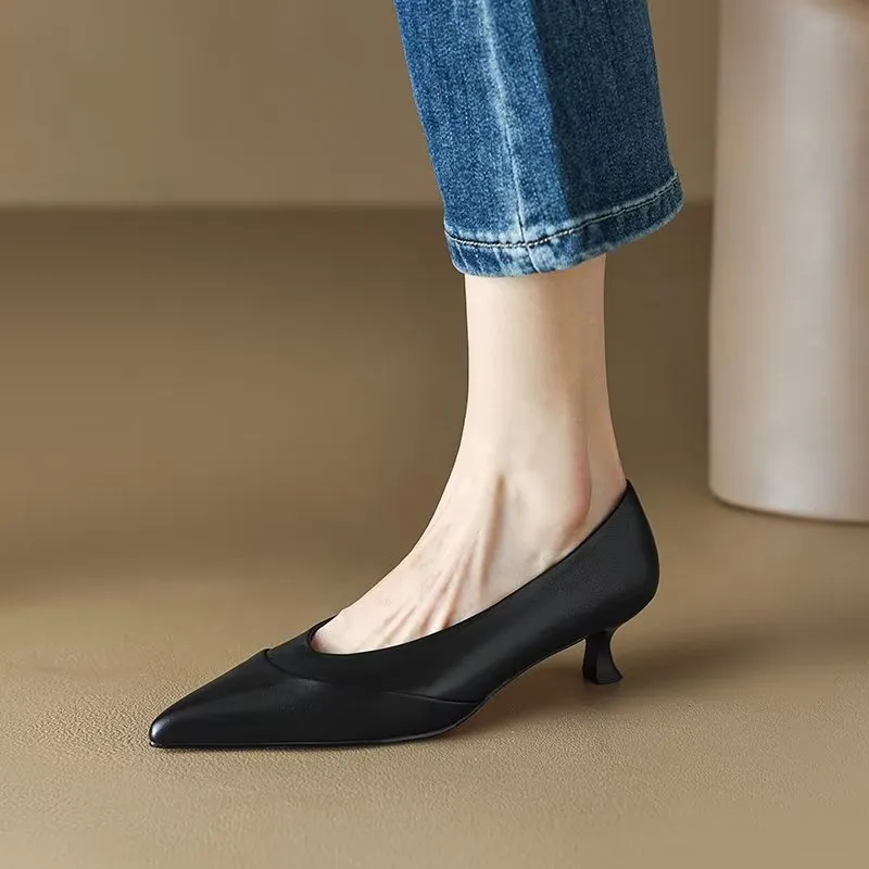 LuxeLeather Chic Pointed Toe Slip-On Heels