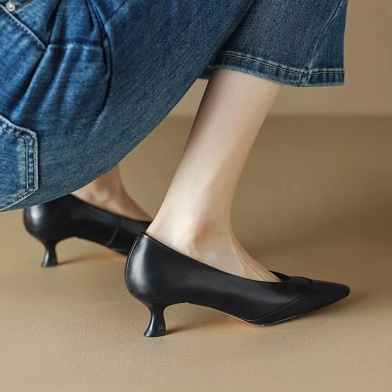 LuxeLeather Chic Pointed Toe Slip-On Heels