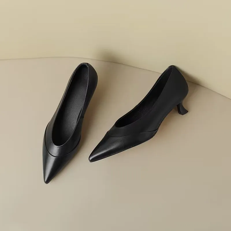 LuxeLeather Chic Pointed Toe Slip-On Heels