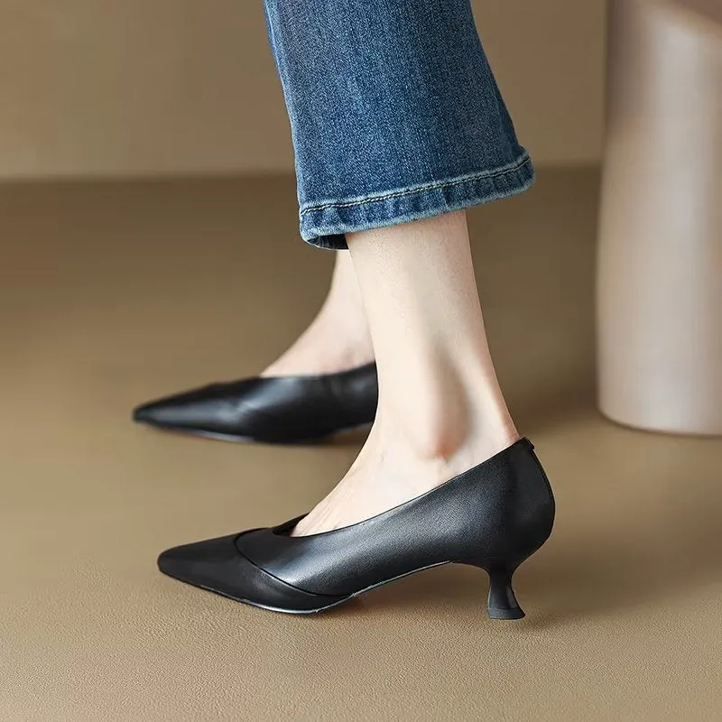 LuxeLeather Chic Pointed Toe Slip-On Heels