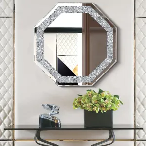 MALLIK DESIGN Crystal Crush Diamond Hex Silver Mirror for Wall Decoration 24 inch Wall Hang Frame Less Mirror Acrylic Diamond Décor (24 in)