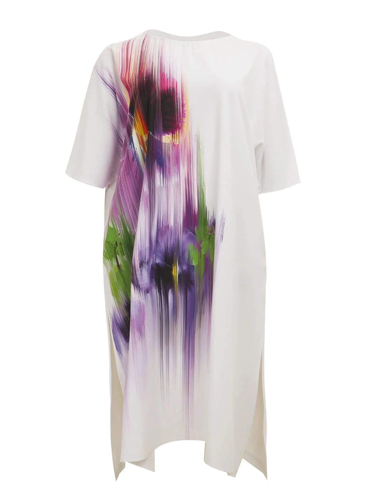 Mat Abstract Flower Dress in White