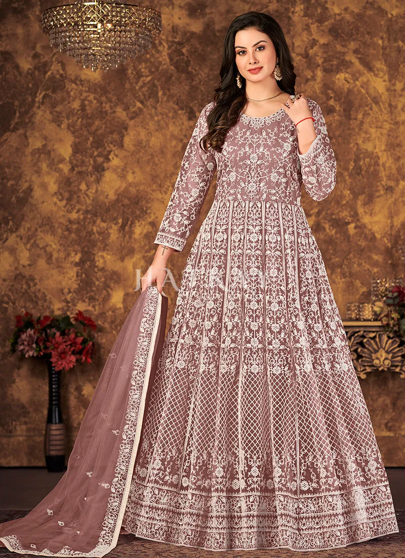 Mauve Embroidery Designer Anarkali Suit