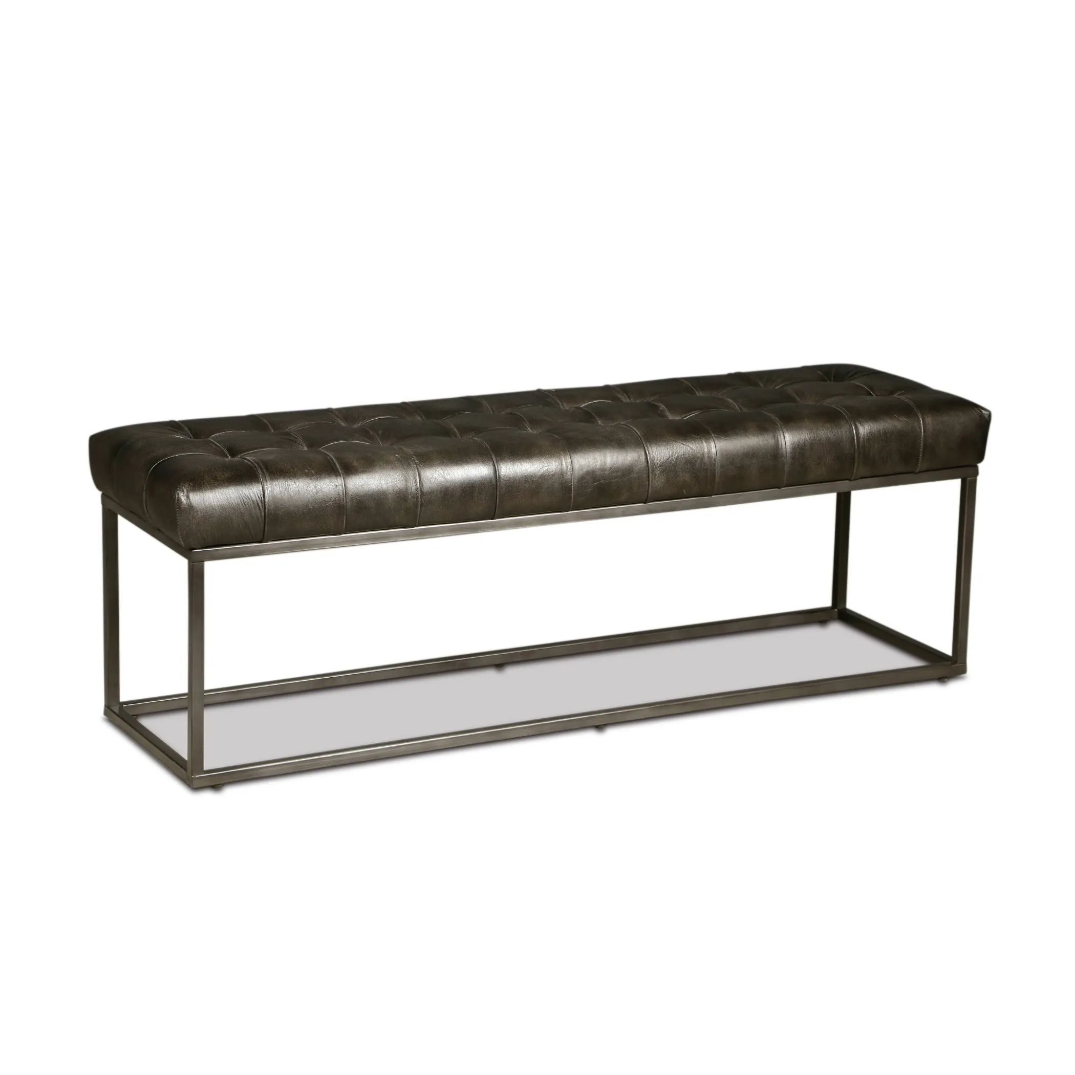 Melbourne 54" Iron and Black Leather Bench