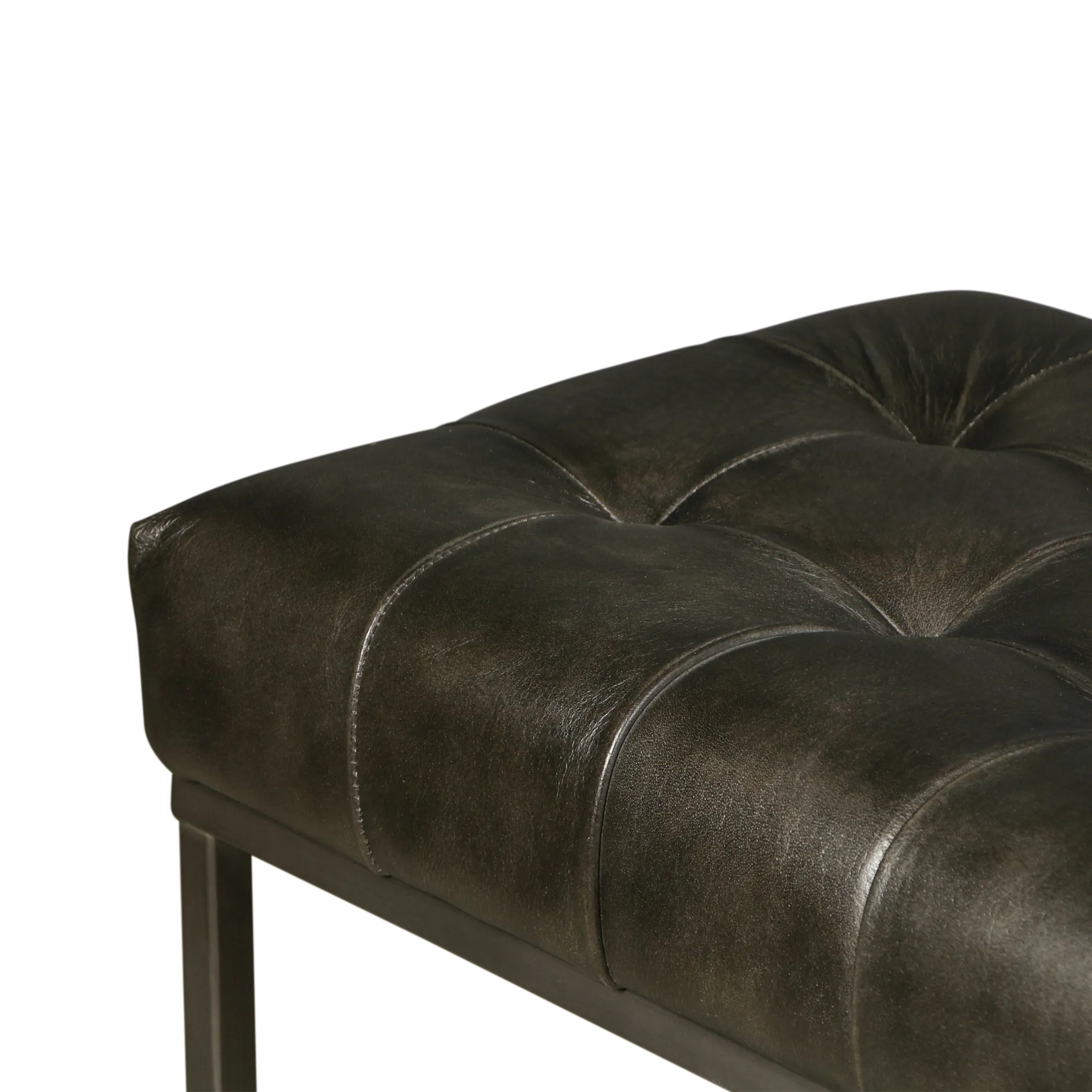 Melbourne 54" Iron and Black Leather Bench