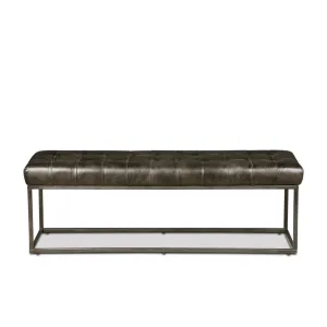 Melbourne 54" Iron and Black Leather Bench