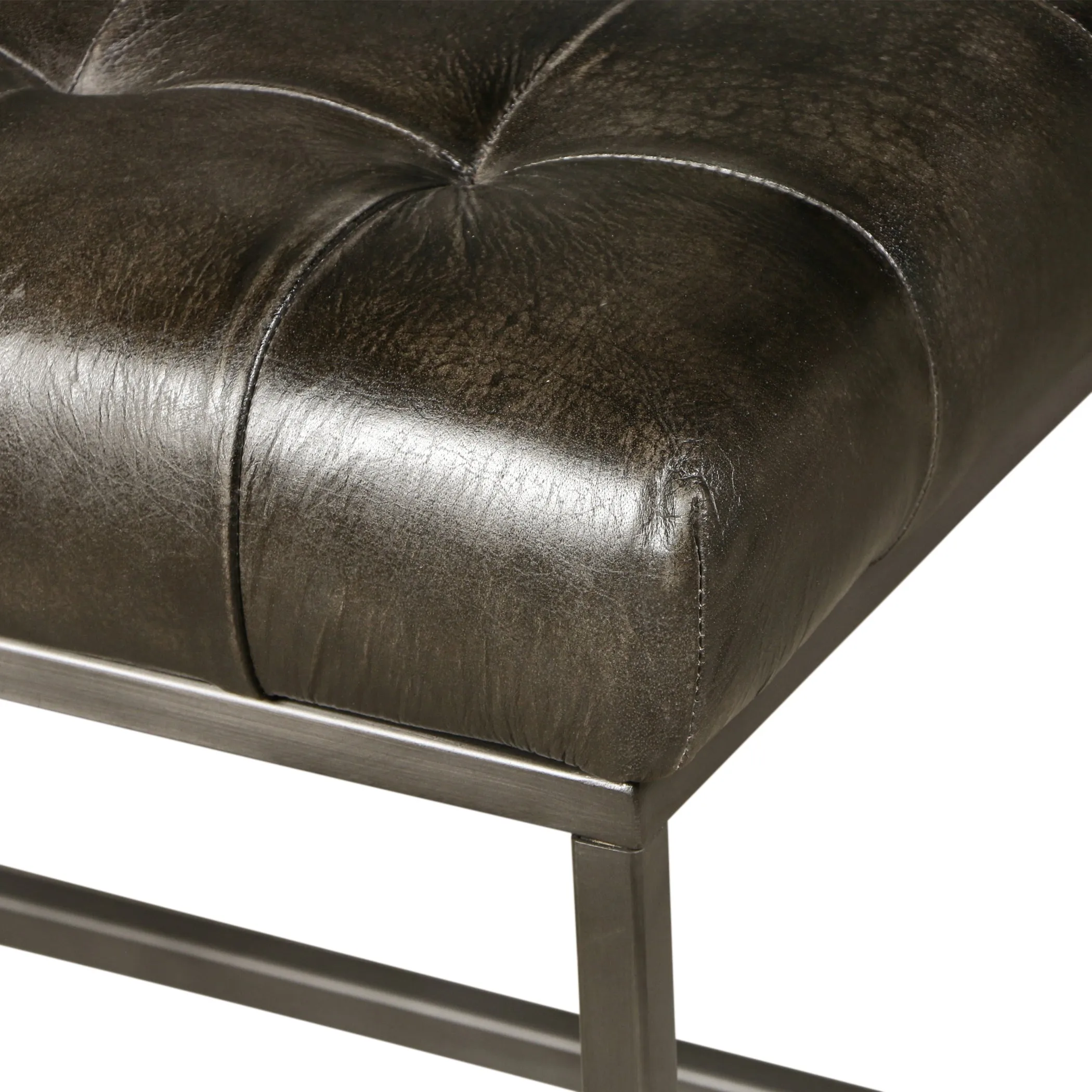 Melbourne 54" Iron and Black Leather Bench