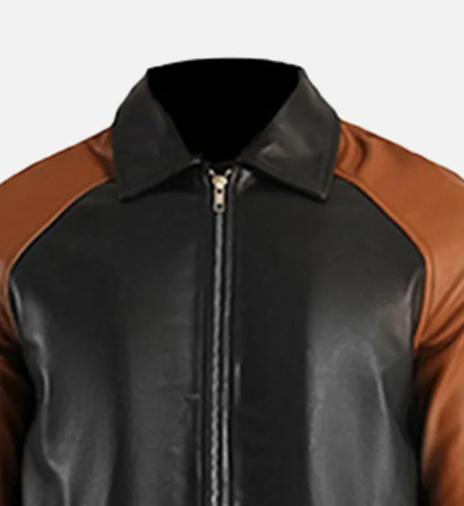 Men's Black & Brown Leather Varsity Jacket