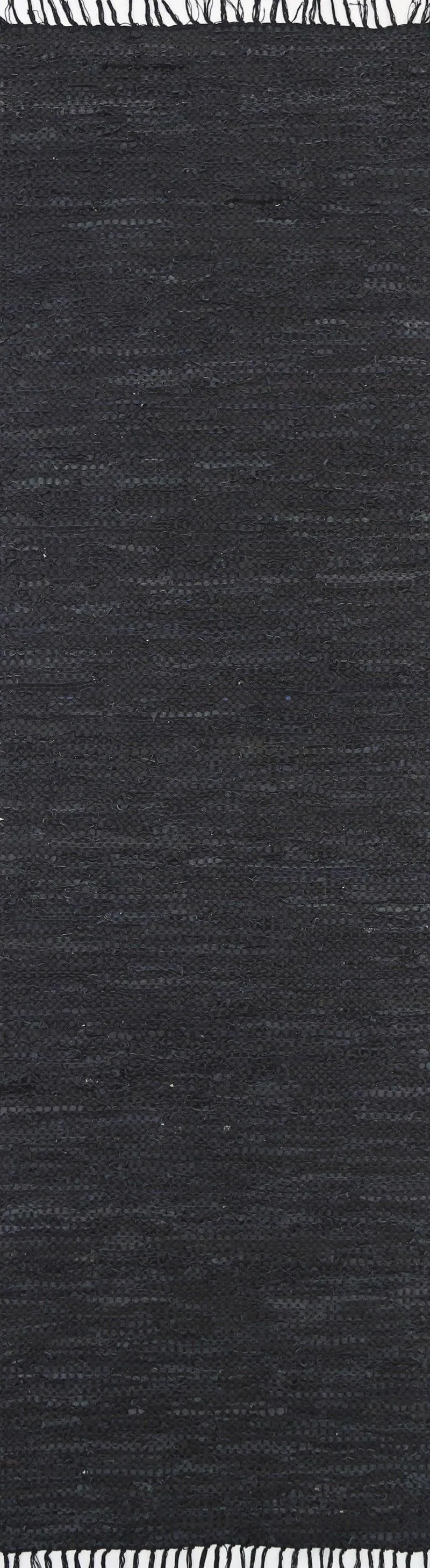 Metro Black Modern Leather Rug 80x300cm