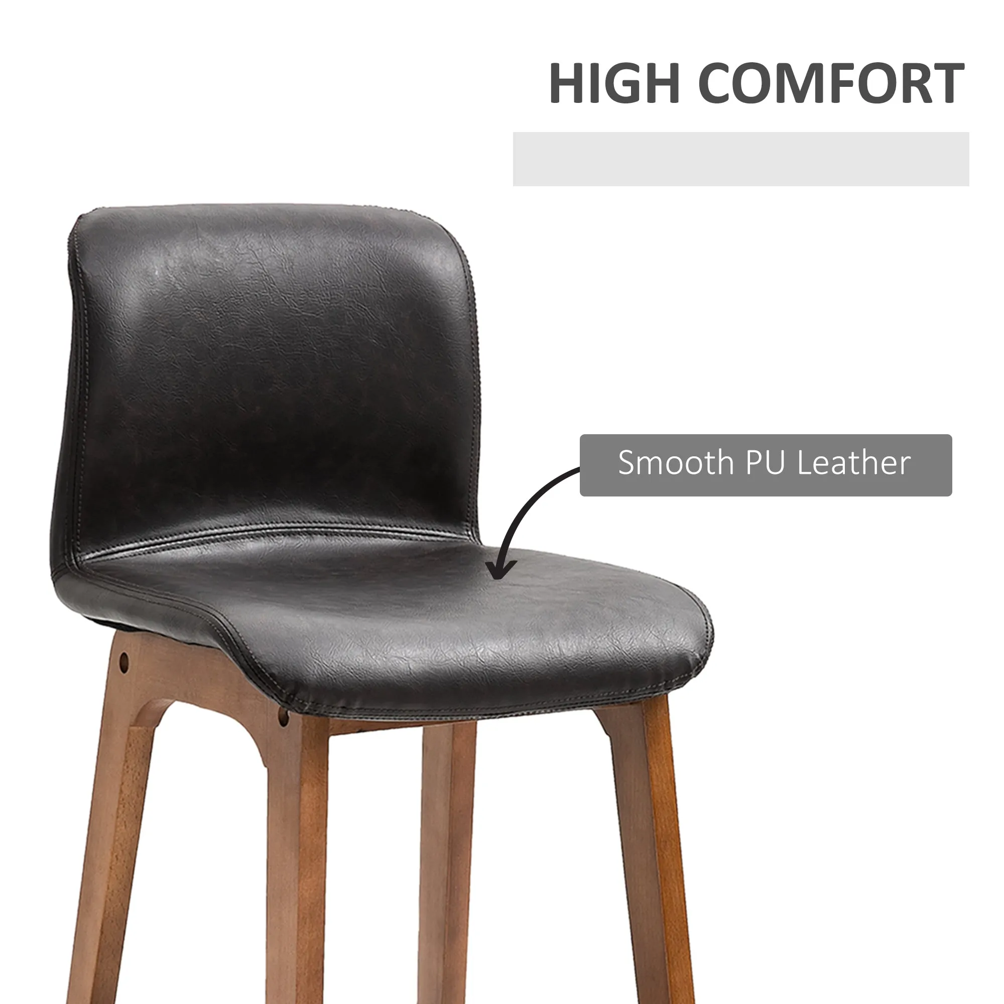 Modern Bar Stools Set of 2, PU Leather Upholstered Bar Chairs with Wooden Frame, Footrest for Home Bar, Dining Room