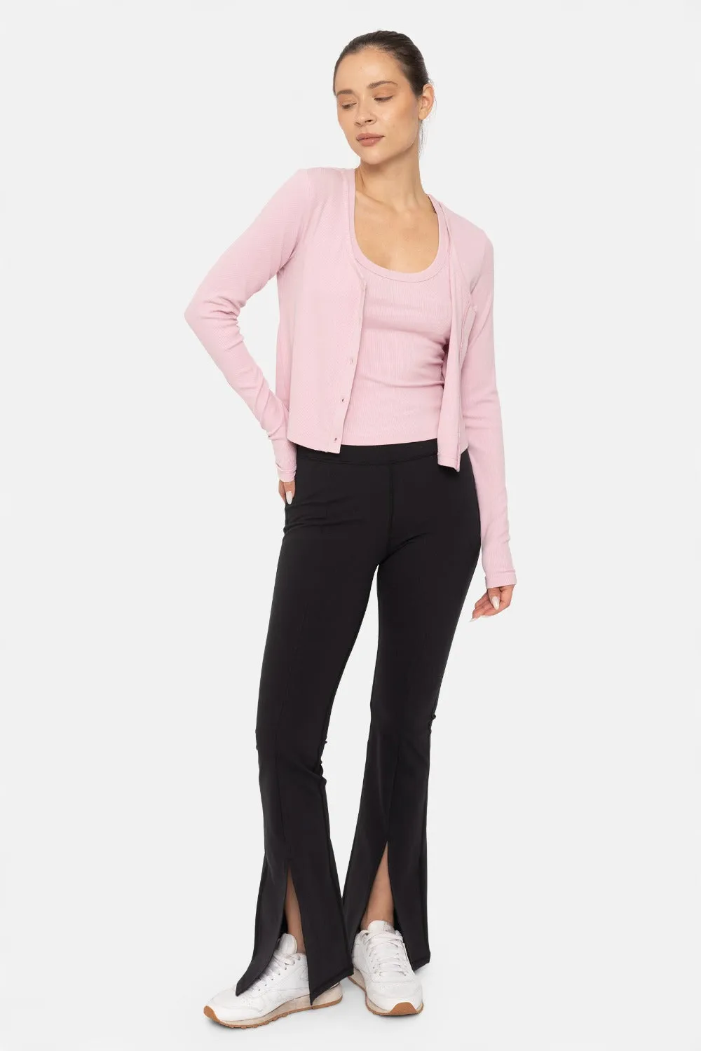 Mono B Cool Mauve Ribbed Knit Cardi