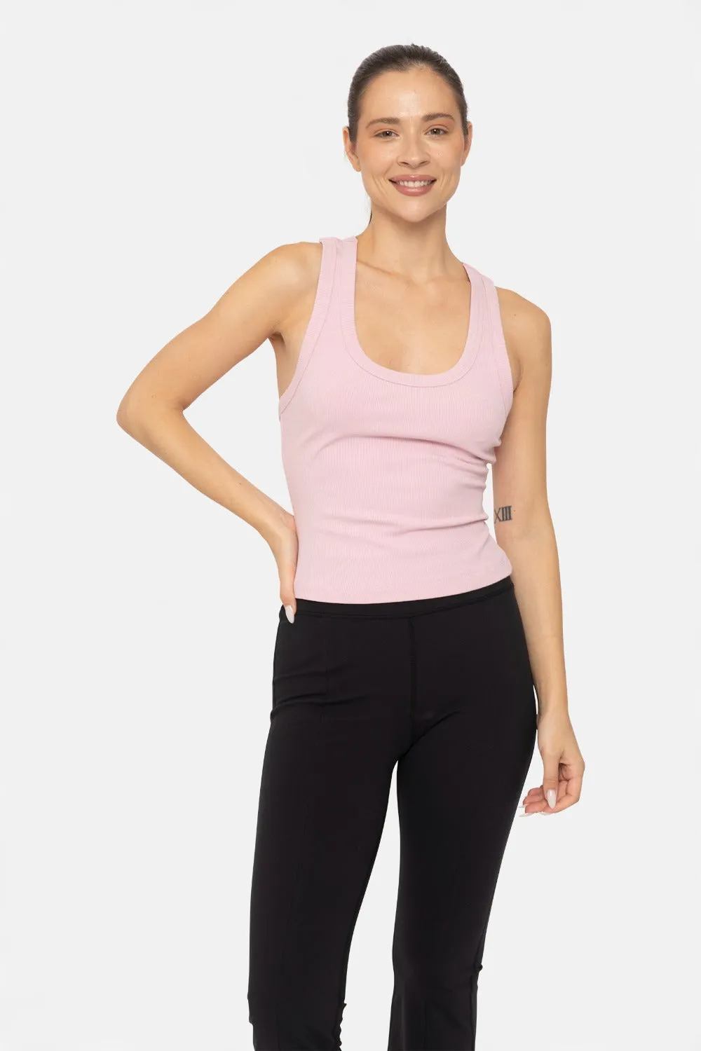 Mono B Cool Mauve Ribbed Knit Racerback Tank