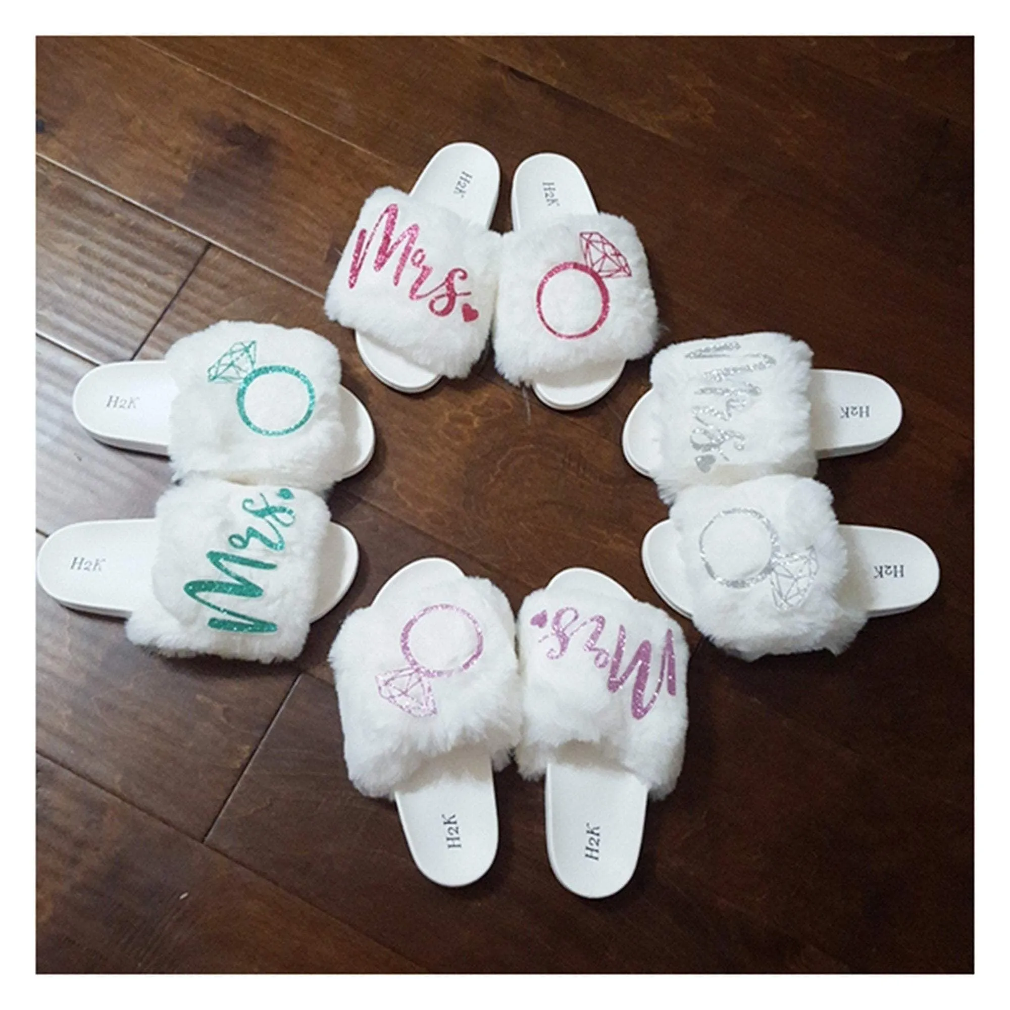 Mrs Slides - White Fur - Mrs. - Bridal - Fiance - Bride to be - honeymoon gifts