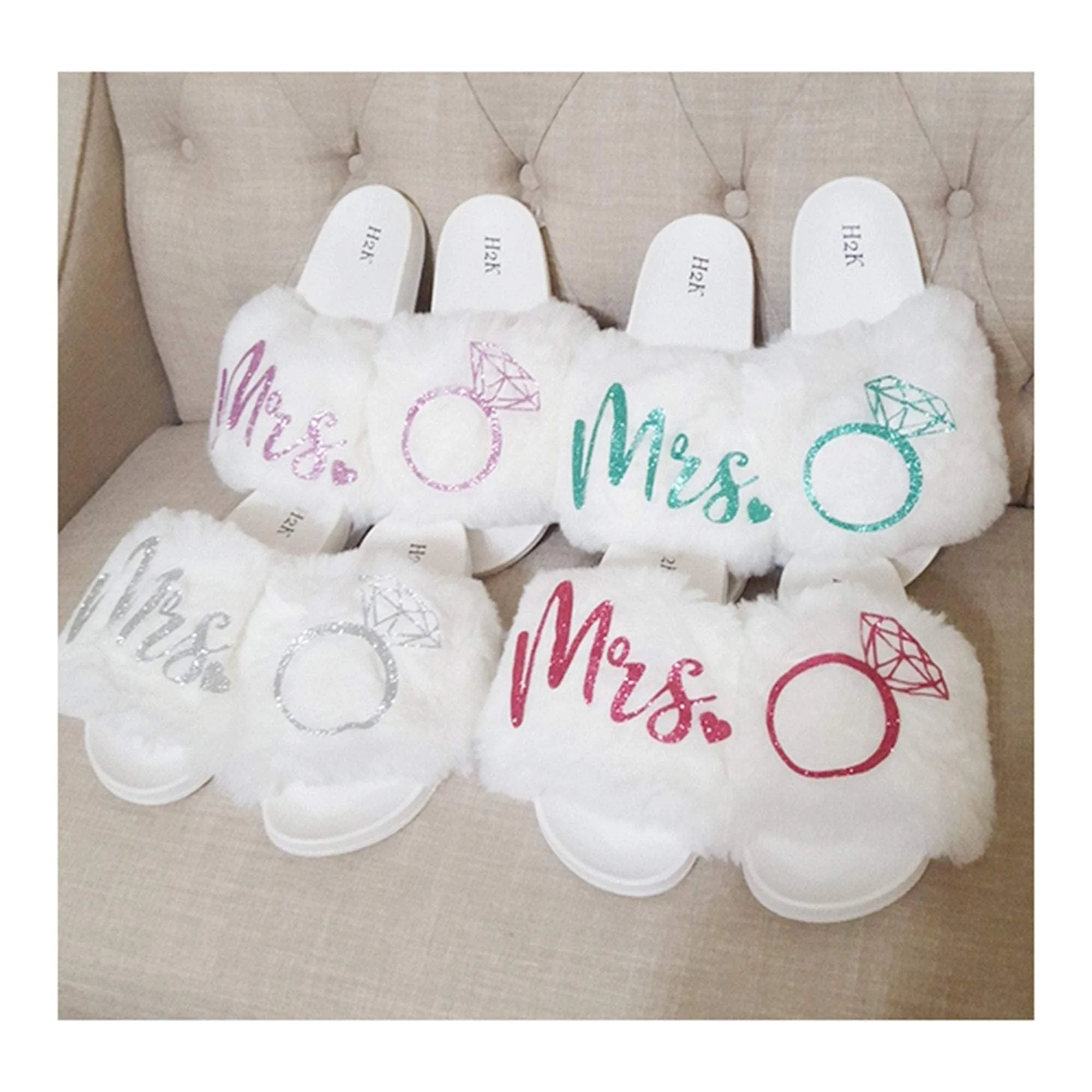 Mrs Slides - White Fur - Mrs. - Bridal - Fiance - Bride to be - honeymoon gifts