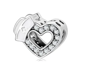 Nurse Halo Heart Charm 925 Sterling Silver