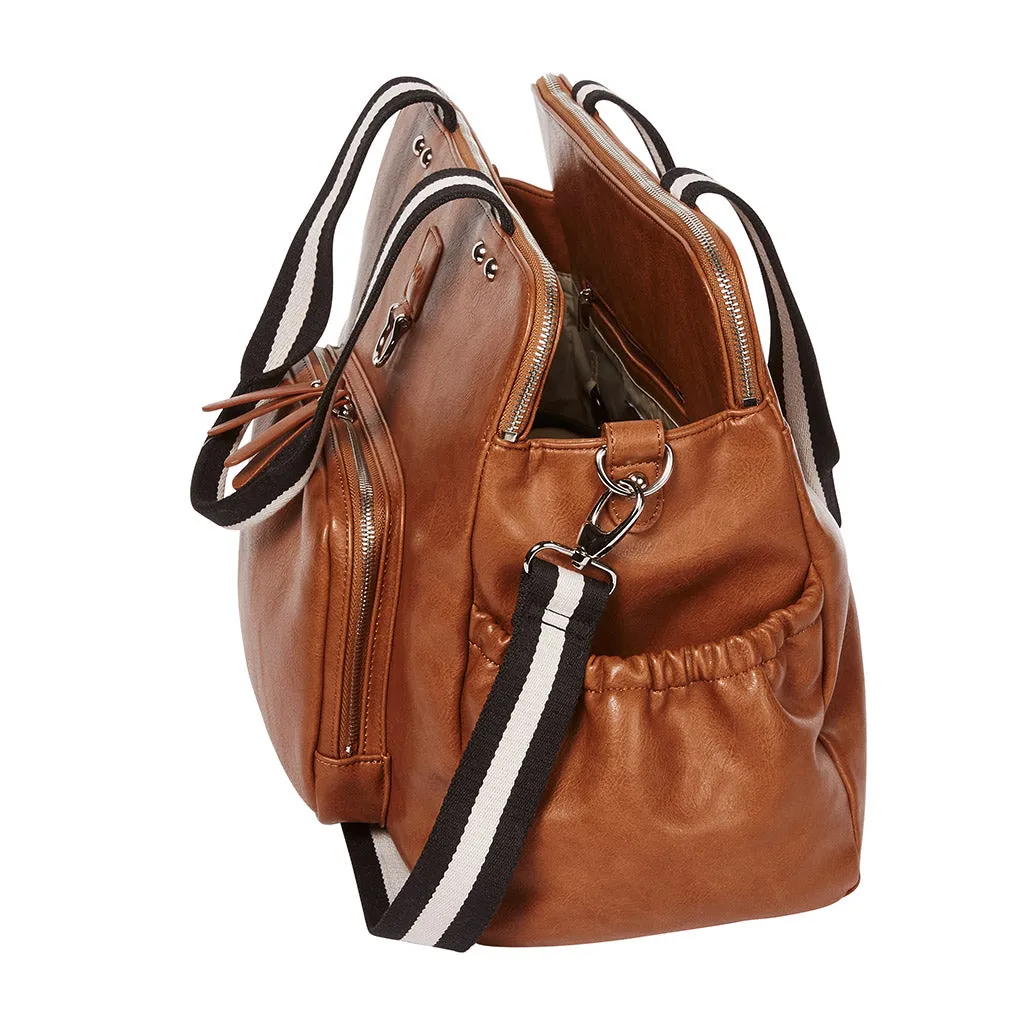 OiOi Faux Leather Triple Tote Nappy Bag tan