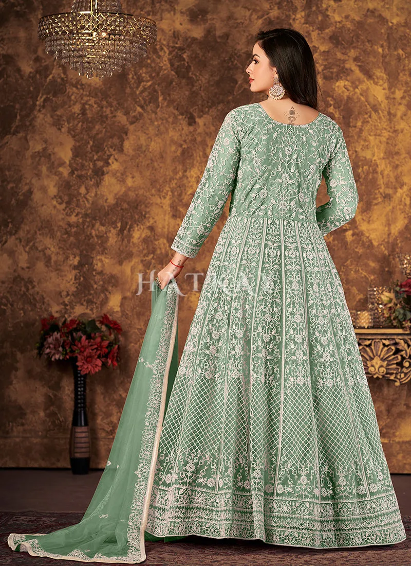 Pale Green Embroidery Designer Anarkali Suit