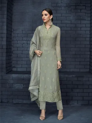 Pale Green Over All Lucknowi Embroidered Designer Pant Suit