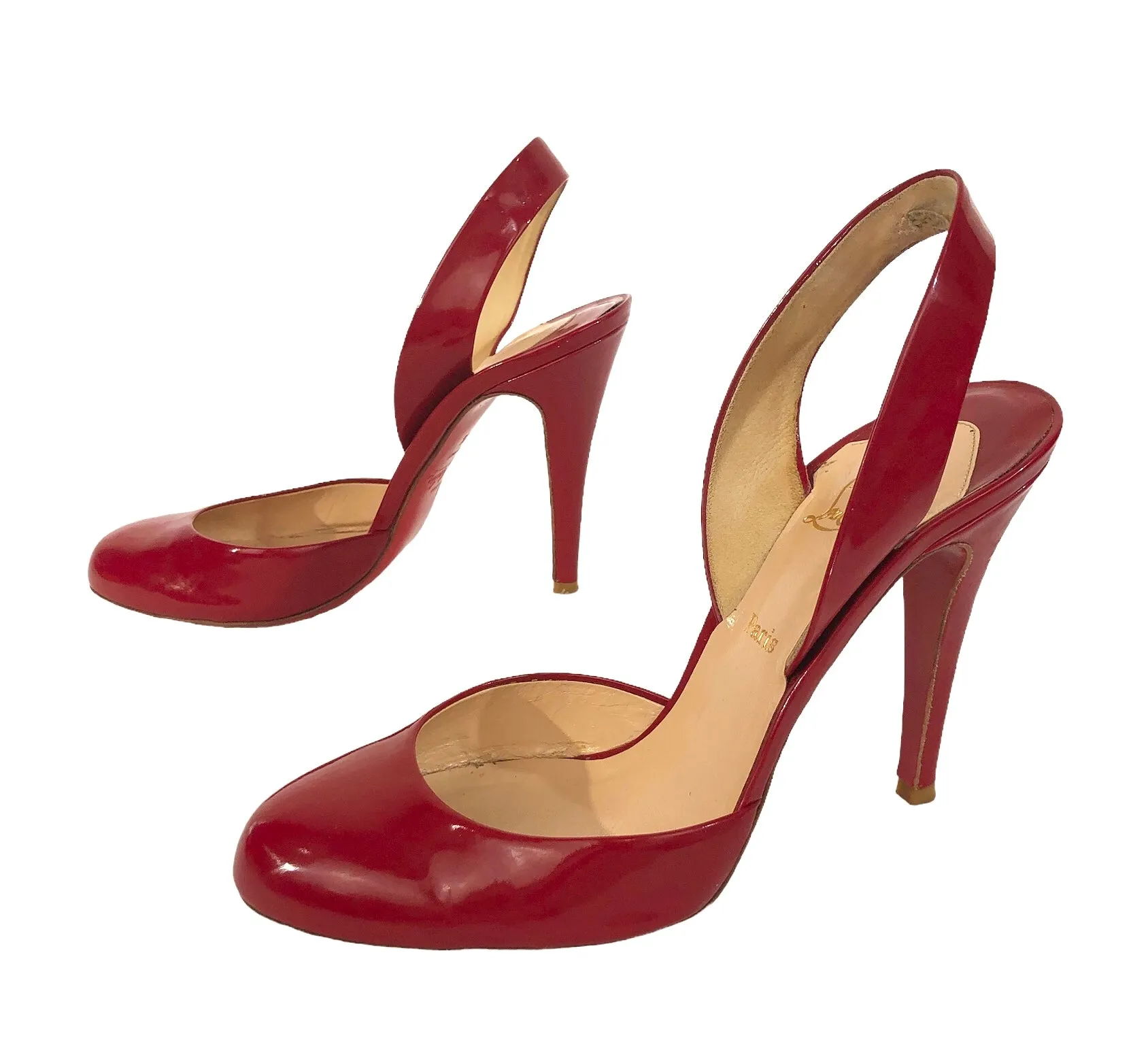 Picador 100 Cherry Red Patent Slingback Stiletto Shoes | Size US 7.5 - IT 37.5