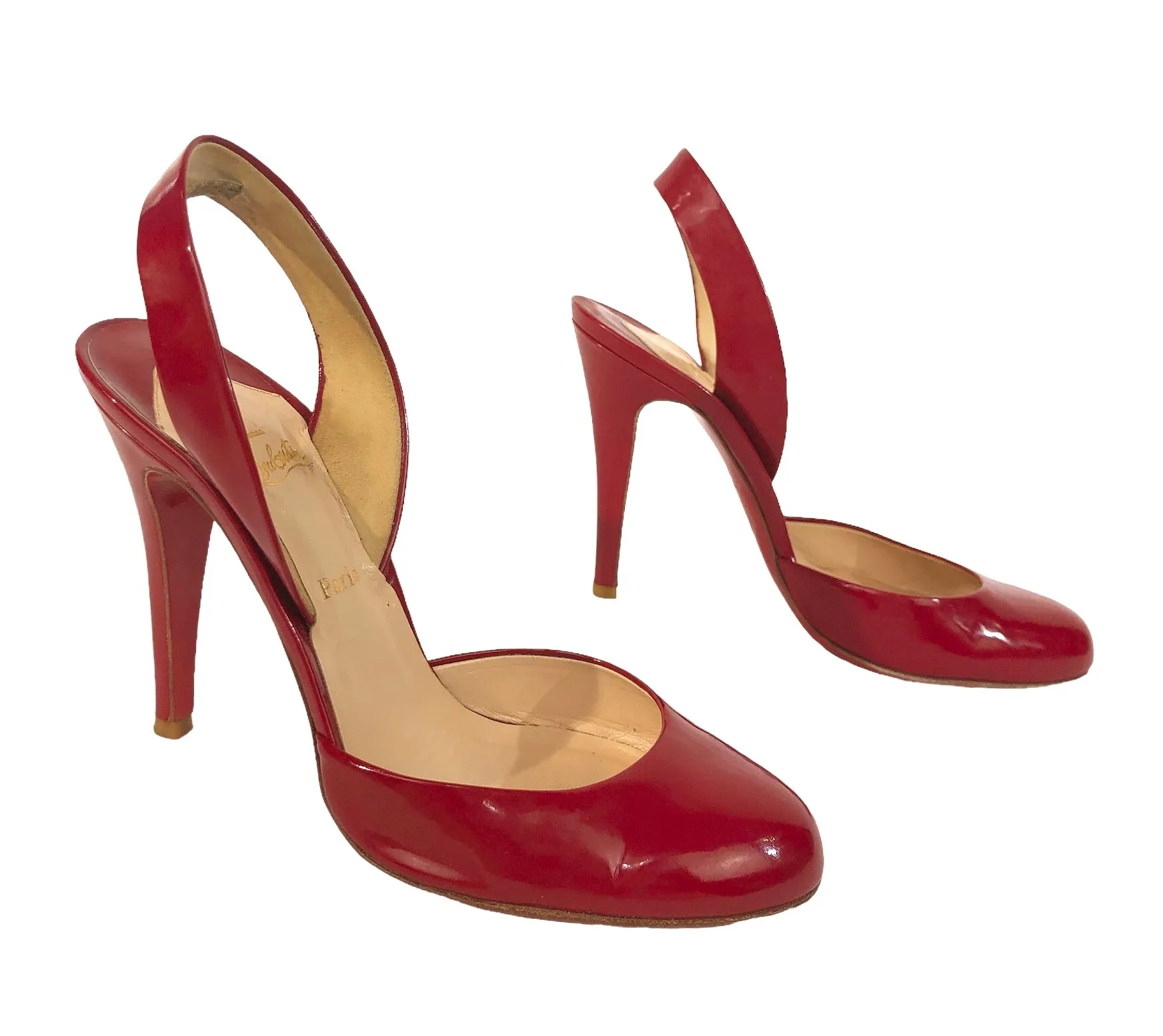 Picador 100 Cherry Red Patent Slingback Stiletto Shoes | Size US 7.5 - IT 37.5