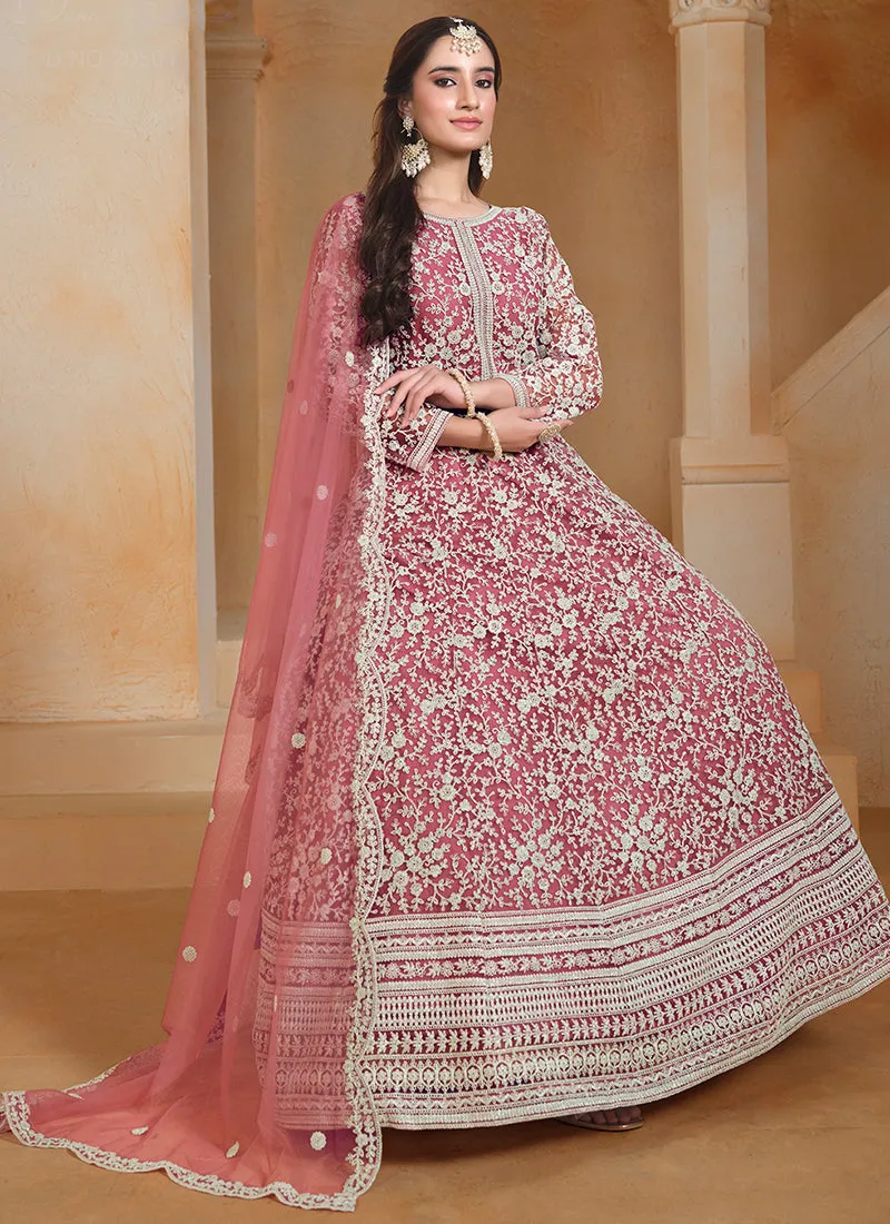 Pink Embroidery Festive Anarkali Suit