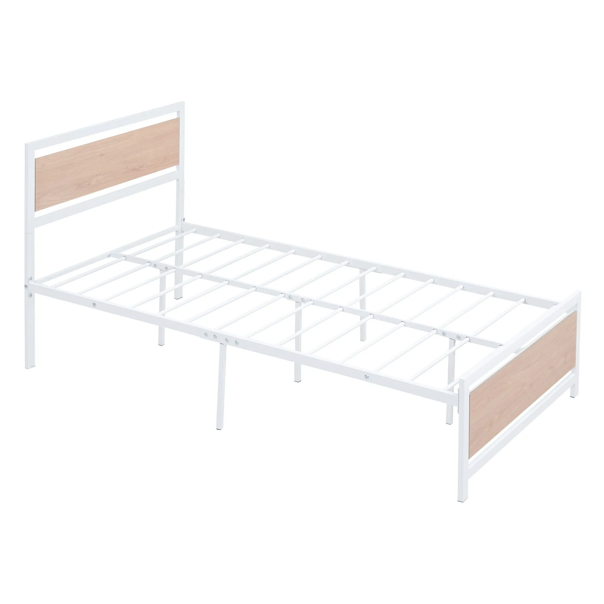 Platform Bed, Metal And Wood Bed Frame With Headboard And Footboard