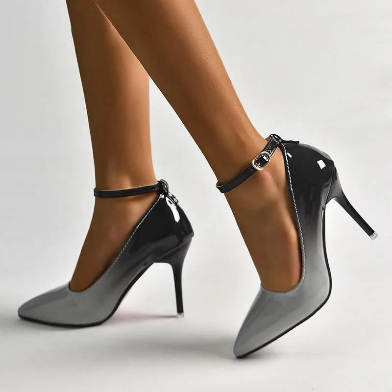 Pointed Toe Ombre High Heel Shoes with Ankle Strap