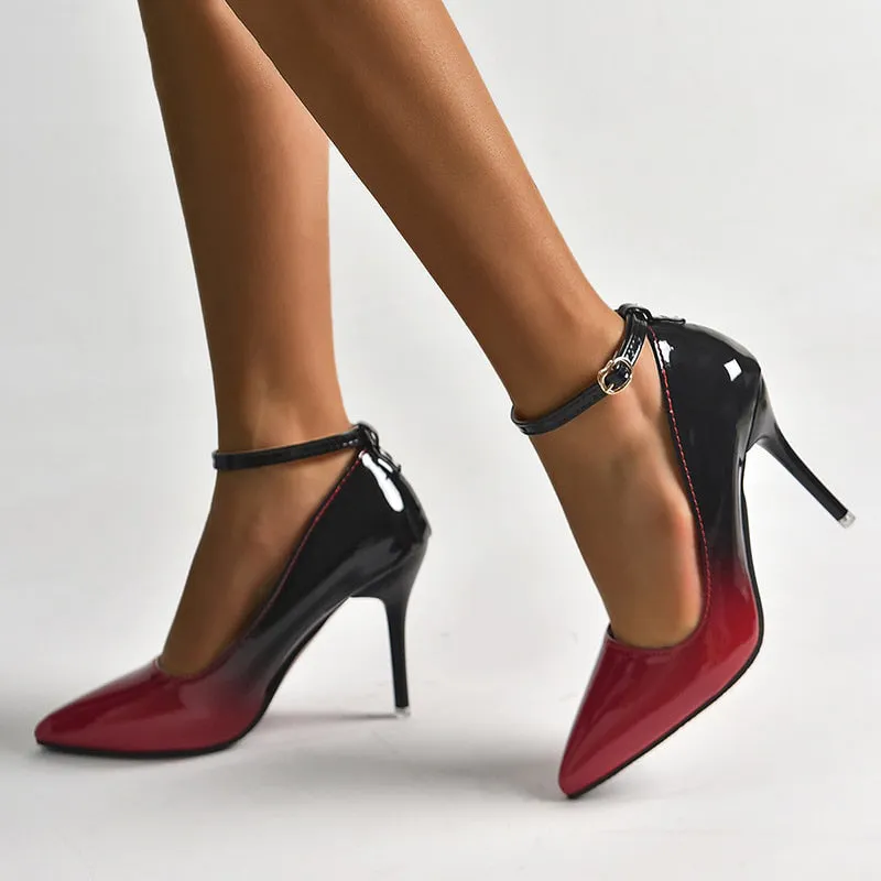 Pointed Toe Ombre High Heel Shoes with Ankle Strap