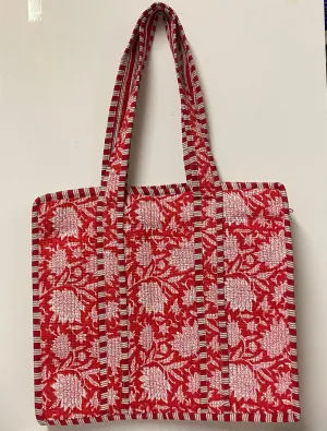 PRE ORDER - Quilted Cotton Tote Bag- Red and White