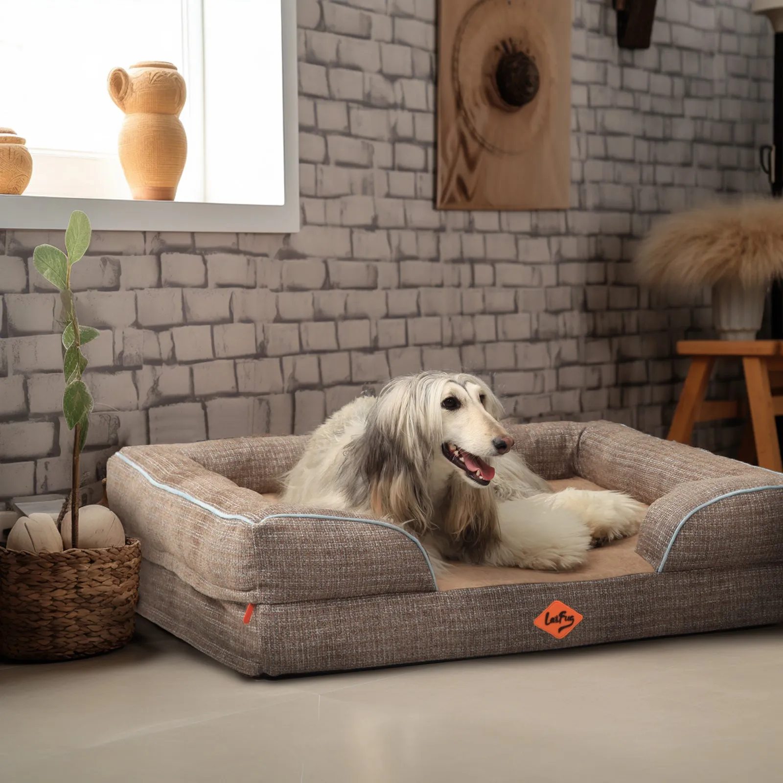 Premium Orthopedic Dog Sofa Bed | Tweed Design