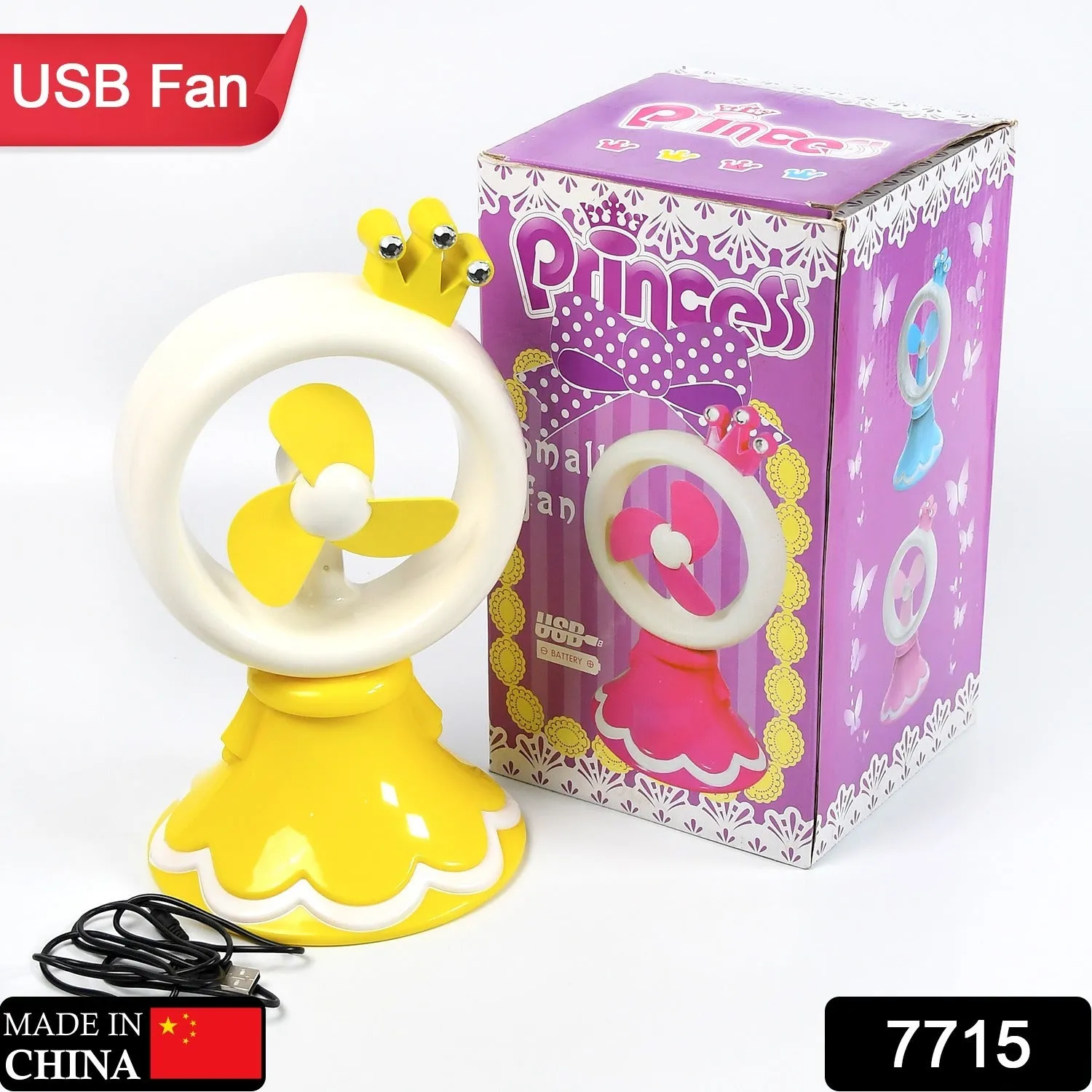 PRINCESS PORTABLE FAN BRIGHT COLOR DESKTOP OFFICE USB & BATTRY OPERATE FAN (Battery Not Include)