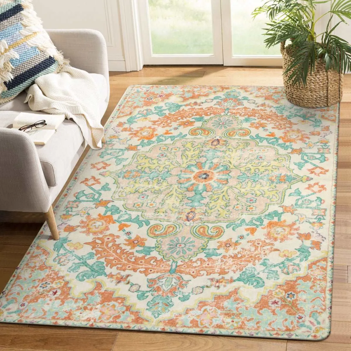 Reine Bohemian Floral Medallion Brandied Melon Area Rug