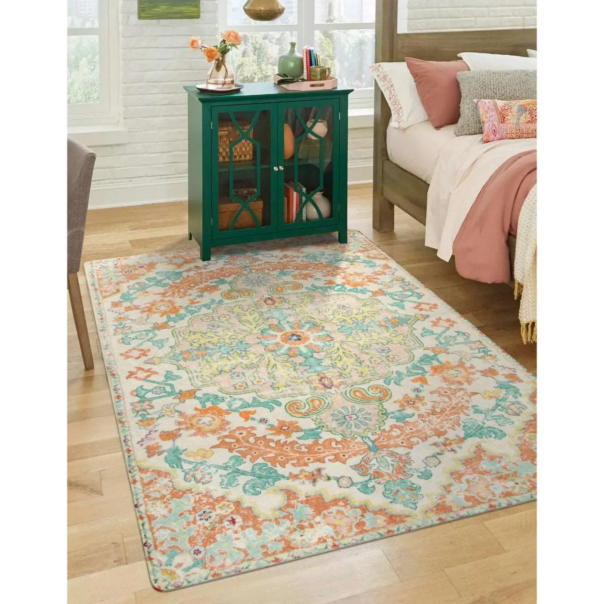 Reine Bohemian Floral Medallion Brandied Melon Area Rug