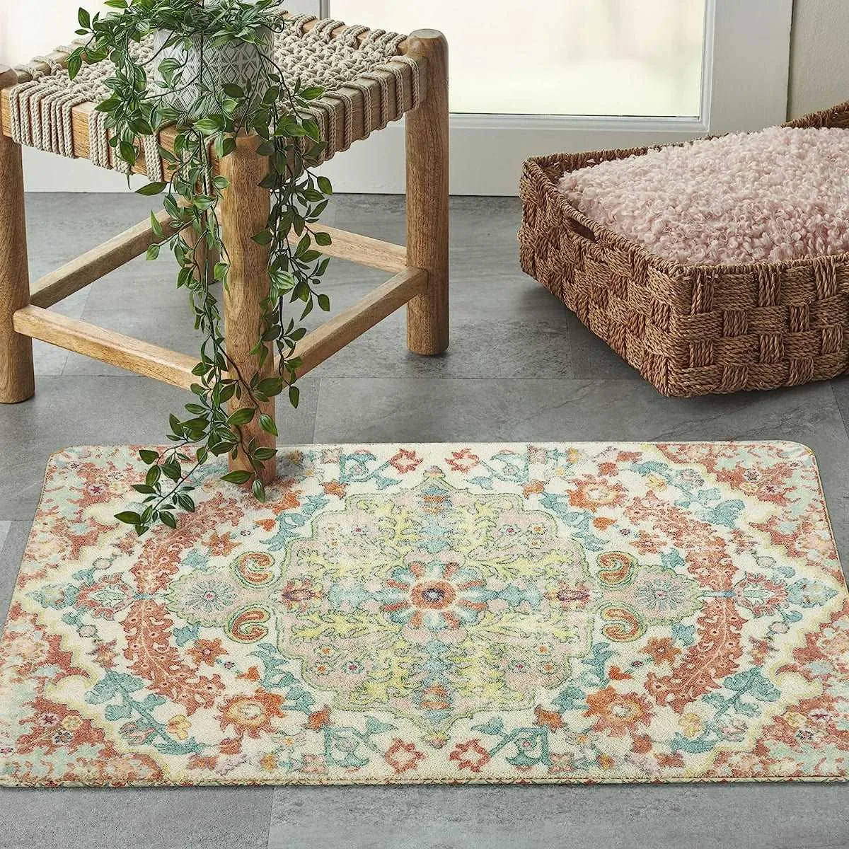 Reine Bohemian Floral Medallion Brandied Melon Area Rug