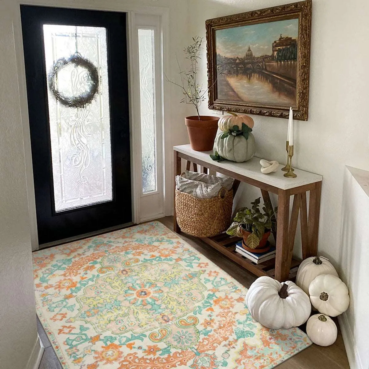 Reine Bohemian Floral Medallion Brandied Melon Area Rug