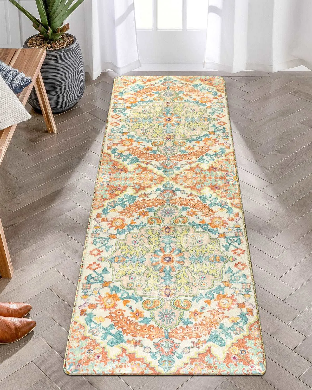 Reine Bohemian Floral Medallion Brandied Melon Area Rug