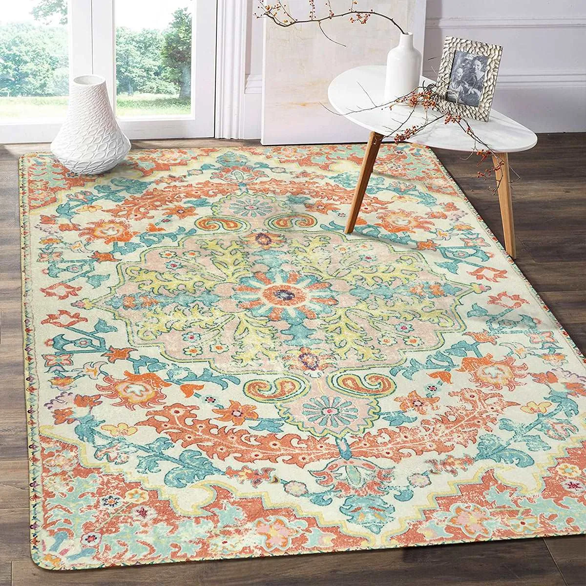 Reine Bohemian Floral Medallion Brandied Melon Area Rug