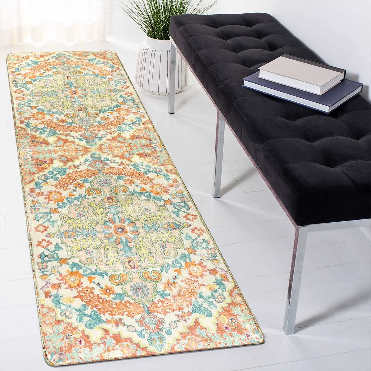 Reine Bohemian Floral Medallion Brandied Melon Area Rug