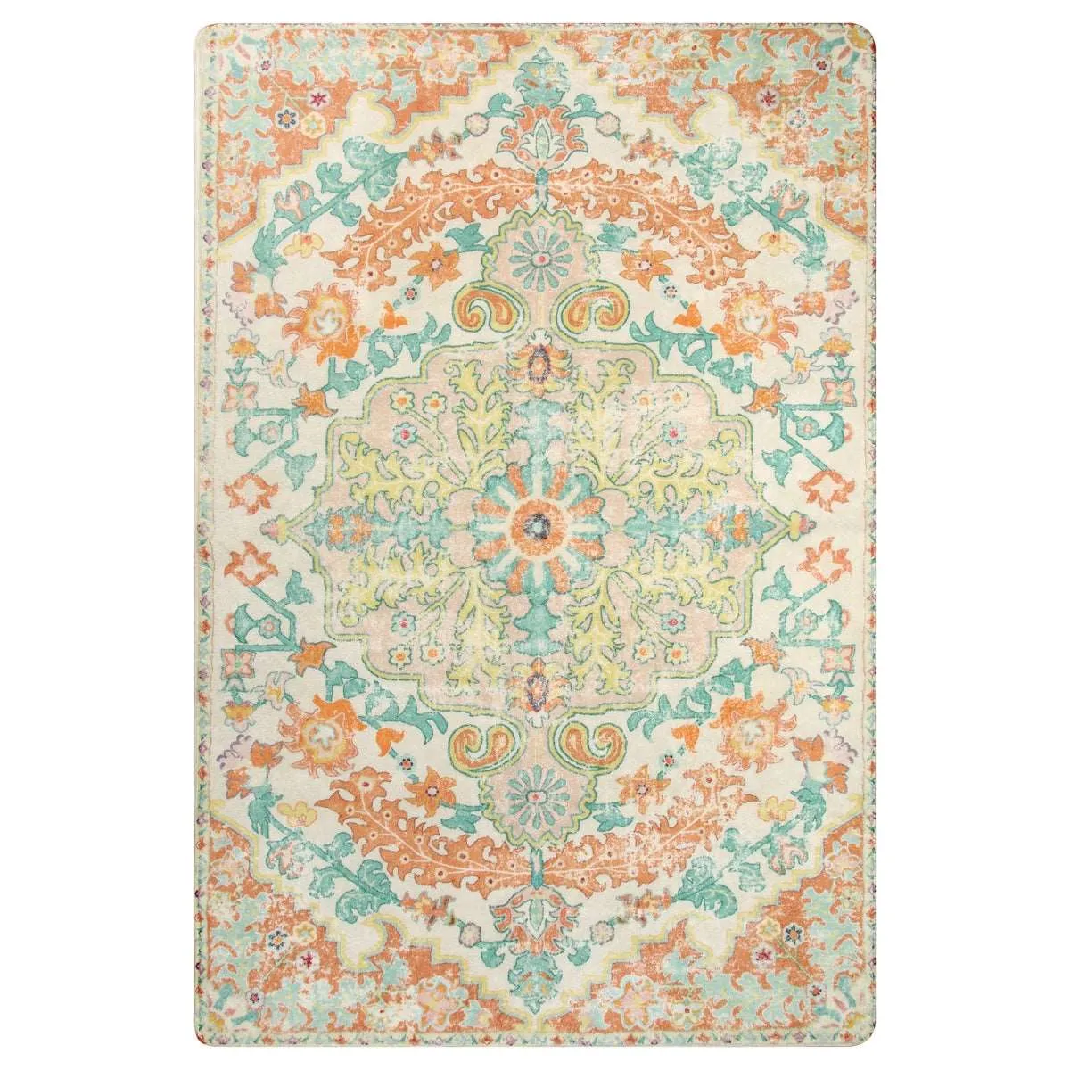 Reine Bohemian Floral Medallion Brandied Melon Area Rug