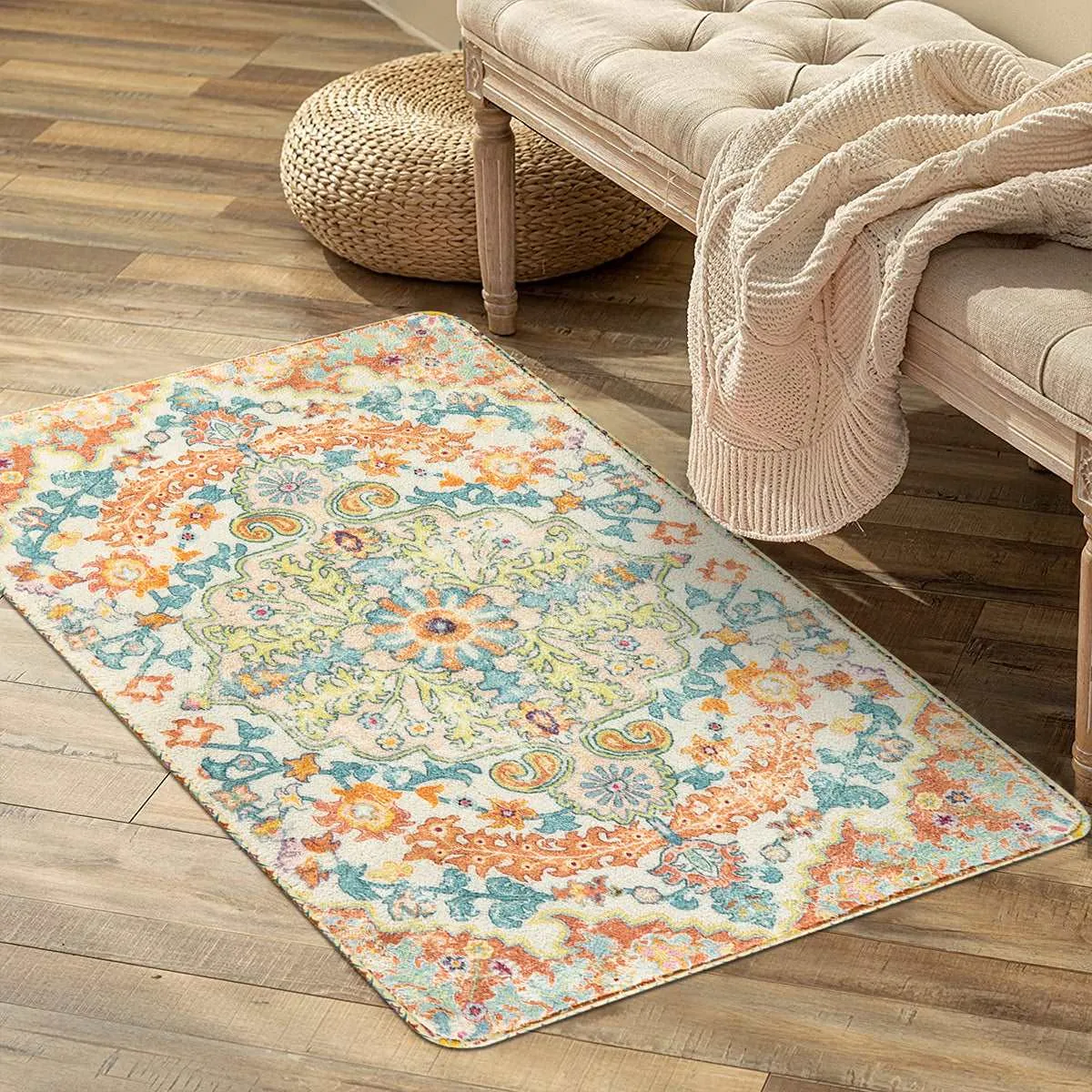 Reine Bohemian Floral Medallion Brandied Melon Area Rug