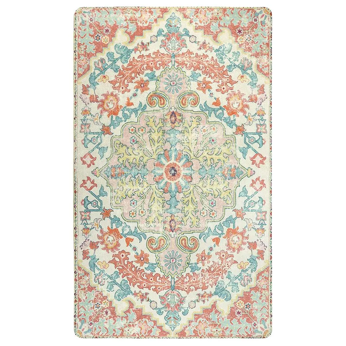 Reine Bohemian Floral Medallion Brandied Melon Area Rug