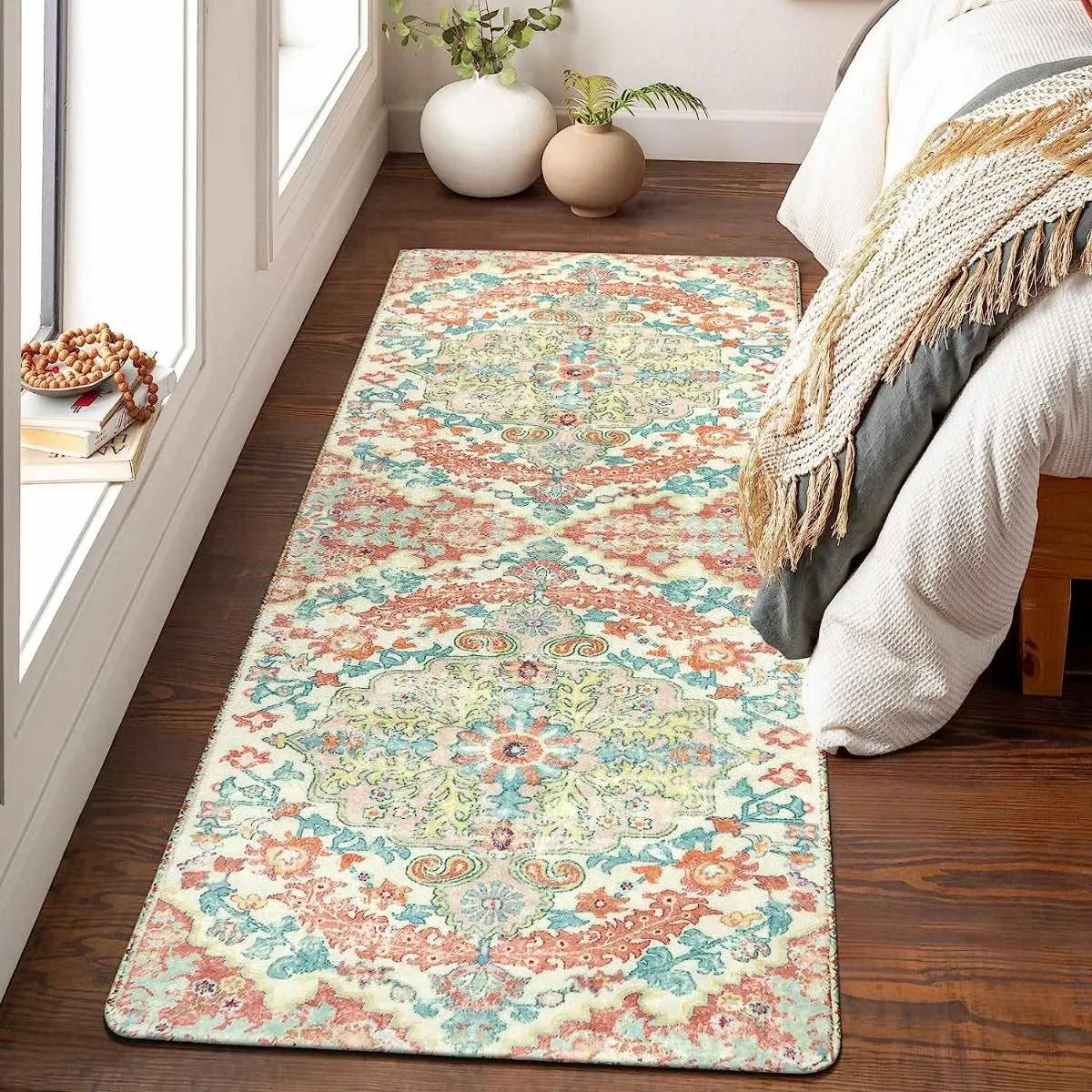 Reine Bohemian Floral Medallion Brandied Melon Area Rug