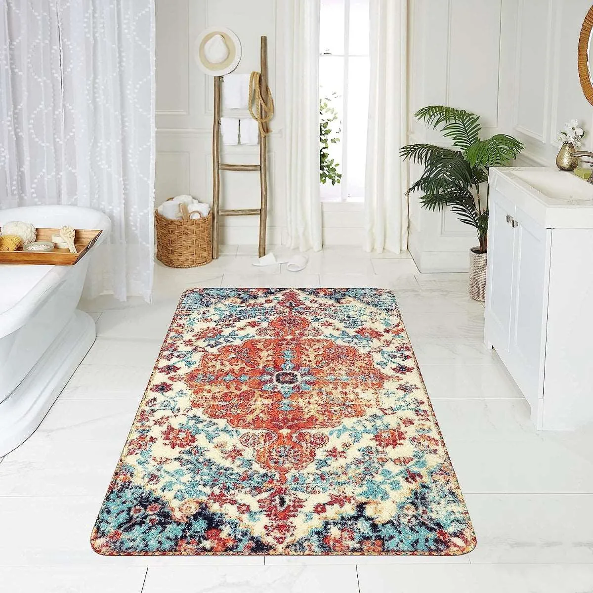 Reine Bohemian Floral Medallion Orange Area Rug