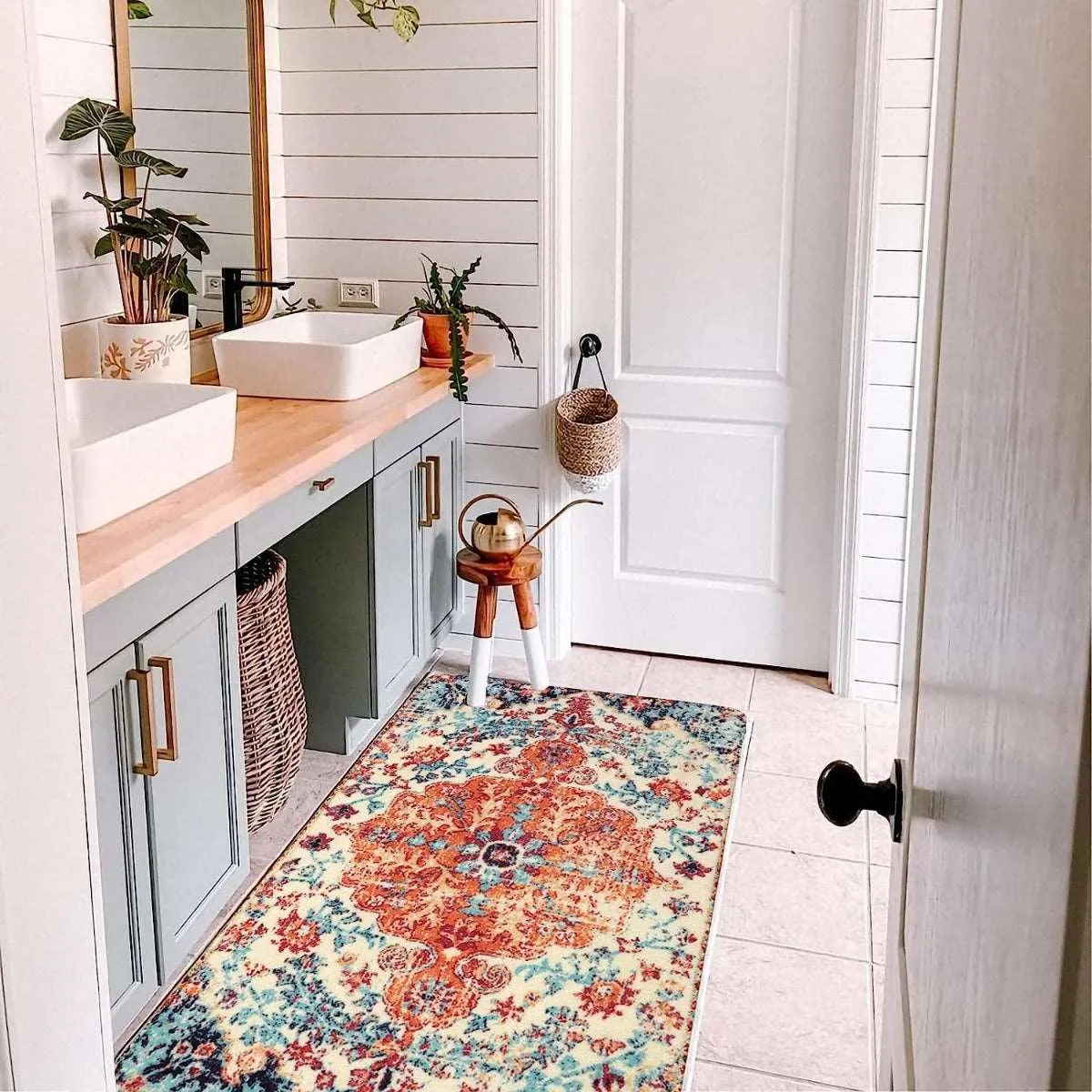 Reine Bohemian Floral Medallion Orange Area Rug