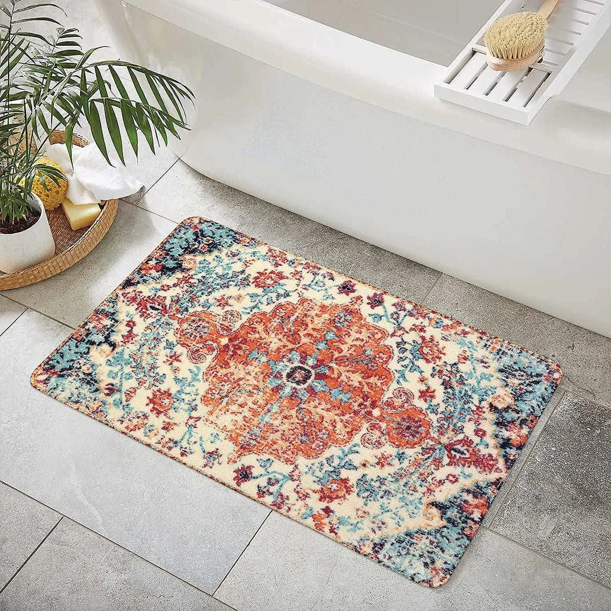 Reine Bohemian Floral Medallion Orange Area Rug