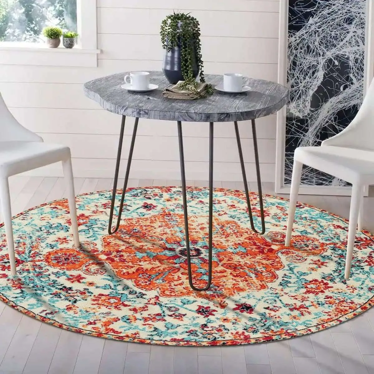 Reine Bohemian Floral Medallion Orange Area Rug