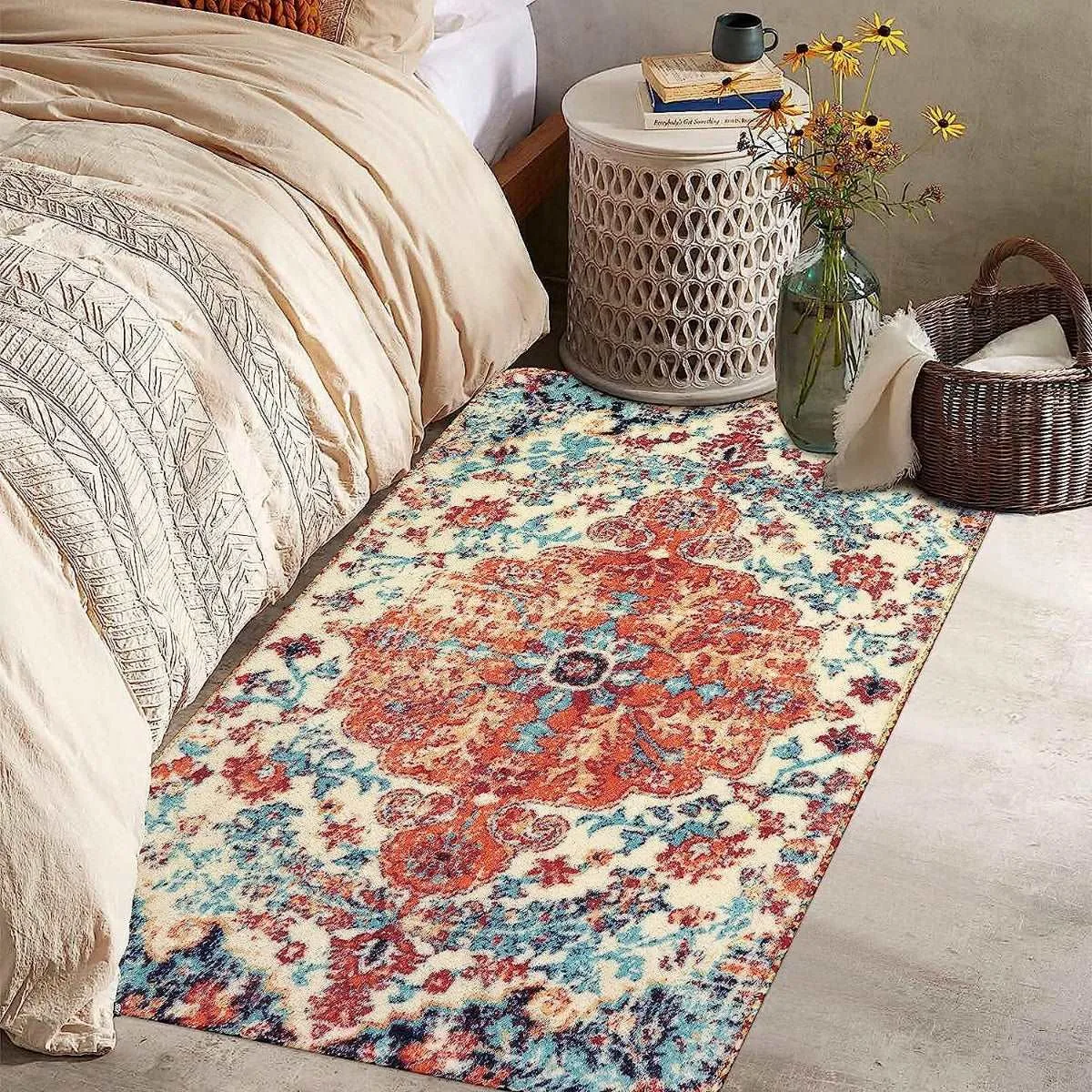 Reine Bohemian Floral Medallion Orange Area Rug