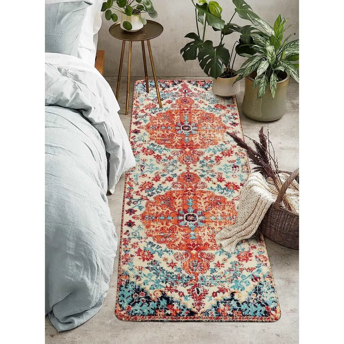 Reine Bohemian Floral Medallion Orange Area Rug